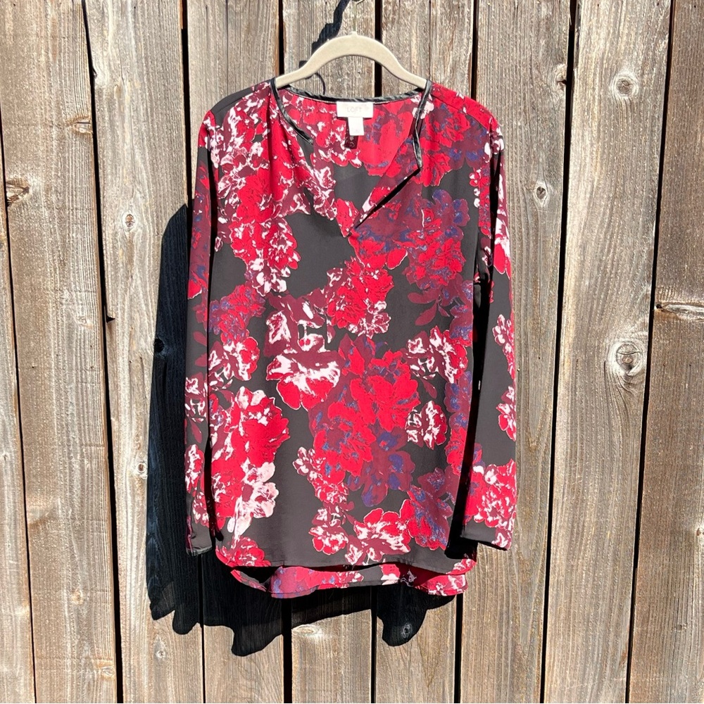 Ann Taylor Loft maroon floral tunic top size small